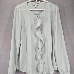 LC Lauren Conrad Women's Blouse, Long Sleeve, Button Up, Mint Green, XL, Dressy